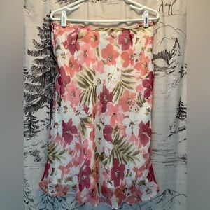 Geoffrey Beene Chiffon Floral Midi Skirt in Pink and Green.